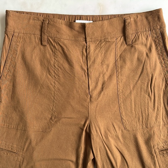 Vince Women's Belted Linen-Blend Cropped Pants Tan Trousers size large - Picture 4 of 13